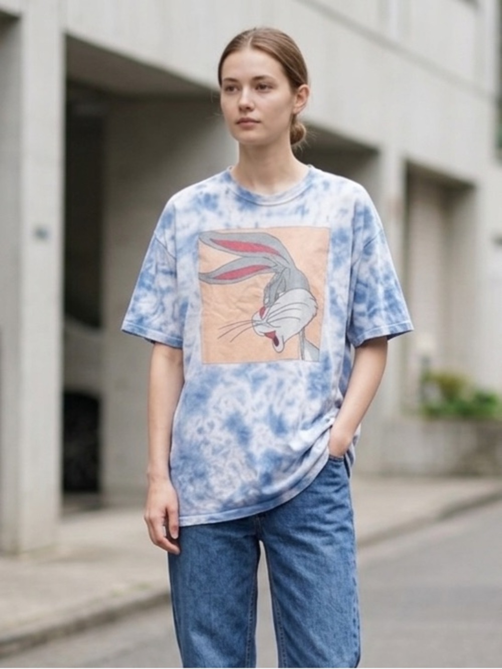 Vintage Hot Topic Looney Tunes Bugs Bunny Graphic Meme Tie Dyed T-Shirt XL Blue